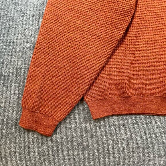 Orvis Wool Sweater Men's Large Brown Waffle Knit Henley Outdoor Warm - Picture 3 of 12